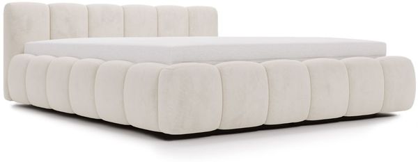 GRAINGOLD Cloud Low Bett 160x200, Polsterbett mit Bettkasten und Lattenrost, Velour-Stoff, Beige Bild 2