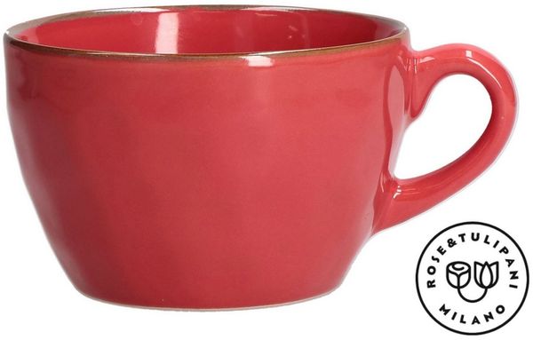Rose & Tulpani Tasse Frühstückstasse große Tasse 420 ml Concerto Corallo Rot, Steingut, Mikrowellengeeignet