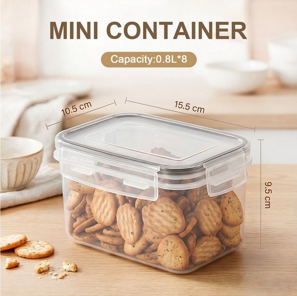 HEYHIPPO Vorratsdose 8er Set Vorratsdosen 800 ml – luftdicht, BPA-frei, spülmaschinenfest, (Spar-Set, Vorratsbehälter–luftdichter organizer, transparent, leicht zu reinigen), Aufbewahrungsboxen – mit Deckel & Etiketten, 15.5 x 10.5 x 9.5 cm