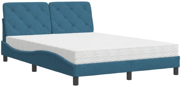 vidaXL Bett mit Matratze Blau 140x190 cm Samt 3208656