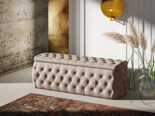 Polsterhocker mit Stauraum Betthocker SEVRA 140x50x45 cm Elisa Velvet Beige