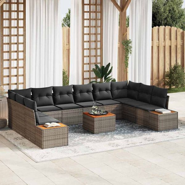 vidaXL Gartensofa-set mit Kissen mit Speicher 10 pcs Grau Polyrattan 3356849
