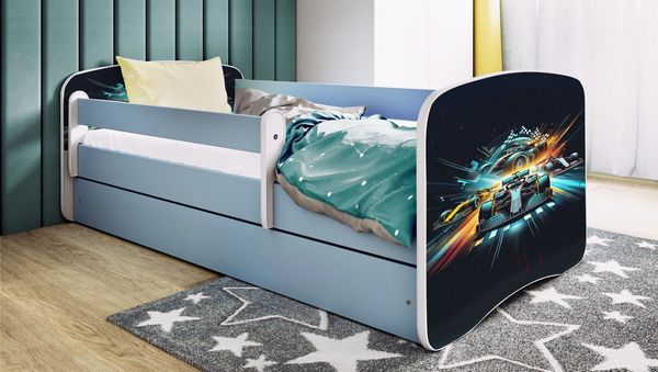 Raumhirsch Furniture Kinderbett 70x140, 80x160, 80x180 cm - Komplettset mit Matratze & Schublade (Bett für Jungs, Einzelbett für Kinder 2–12 Jahre mit Rausfallschutz), verschiedene Farben & Designs