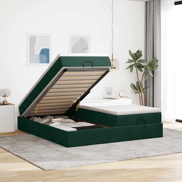 vidaXL Ottoman-Bett mit Matratzen Dunkelgrün 200x200 cm Samt 3311270