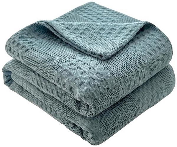 Wohndecke Baumwolle Waffelpique Kuscheldecke,Weiche und Atmungsaktive Tagesdecke, TUWENA