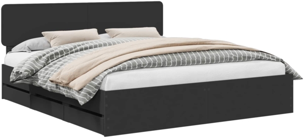 vidaXL Bettrahmen mit Schubladen Schwarz 200 x 200 cm Ingenieurs Holz 3412151