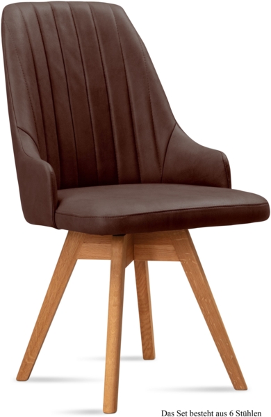 Esszimmerstuhl drehbar (6er-Set) Dotti 52x91x60 Eiche geölt/Braun