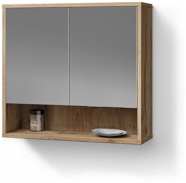 Livinity® Badezimmerspiegelschrank ATERNO, Viking Oak, 70 x 65 cm mit 2 Türen