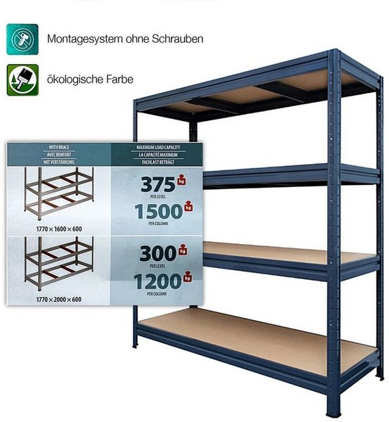 Floordirekt Schwerlastregal Weitspannregal, Erhältlich in 2 Größen, Standregal, Traglast bis 1500 kg