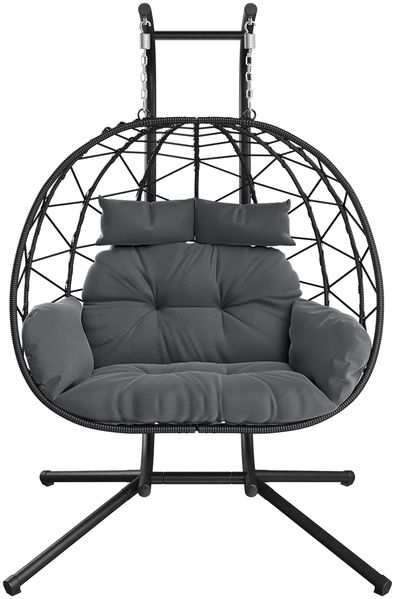 STEELSØN 'Alarian' XXL Doppelhängesessel mit Metallgestell, höhenverstellbar und faltbar, wetterfest, Polyrattan, dunkelgrau/schwarz, bis 220 kg belastbar, Hängesessel inkl. Kissen, für 2 Personen geeignet Bild 12