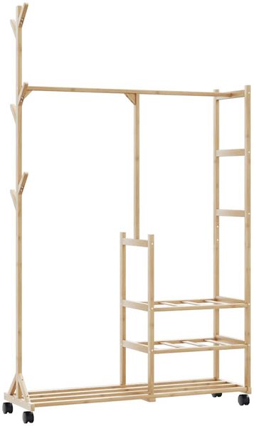vidaXL Kleiderständer mit Ablagen und Rollen 100x38x175,5 cm Bambus 4008919