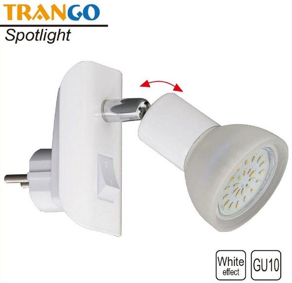 TRANGO LED Steckdosenleuchte, 11-046 LED Steckerlicht in weiß mit Lampenschirm aus Glas, Stecker-Nachtlicht inkl. 1x GU10 LED Leuchtmittel 3000K warmweiß & Ein/Aus, & Ein/Aus- Schalter Leselampe, Küchenlampe