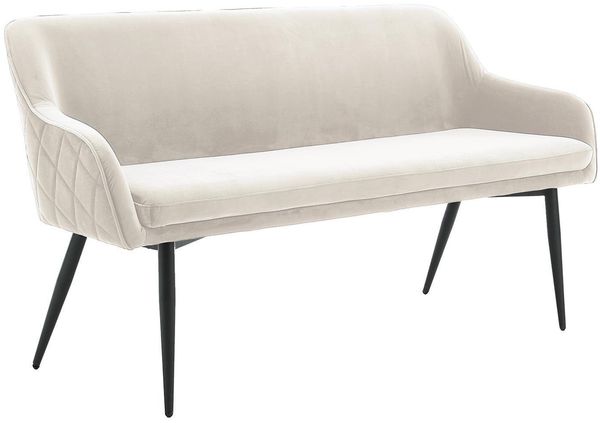 Sitzbank Samt Creme mit Armlehnen und Rückensteppung Finja 160 x 61 x 85