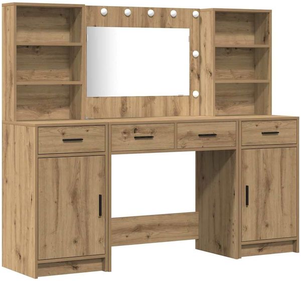 vidaXL Schminktischset mit LED 3 pcs Artisan-Eiche Holzwerkstoff 3334289