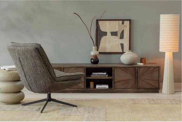 Beistelltisch Laurel aus Magnesiumoxid, organisches Design mit Tupfen, modern, beige, rund, pflegeleicht