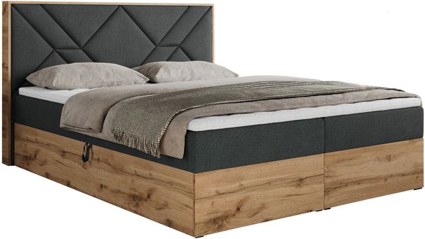 Boxspringbett mit Kopfteil und Topper, Polsterbett - GUNAR - 180 x 200 cm - Dunkelgrau Stoff - H4 - Topper Visco Bild 4