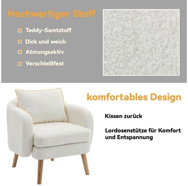 Merax Sessel mit Zierkissen und Massivholzbeine, Loungesessel, Einzel Loungesofa, Einzelsessel mit Teddyplüsch,Relaxsessel