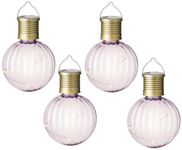 MARELIDA LED Solarleuchte LED Solar Glühbirnen Kugelleuchte für Garten Terrasse Balkon rosa 4St, LED Classic, warmweiß (2100K bis 3000K)