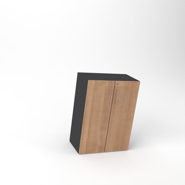 Rheinland Möbel Flügeltürenschrank Cabino 80×42×110 cm – abschließbarer Aktenschrank 3OH in Graphit/Nussbaum mit 110° Drehtüren & Metallgriff