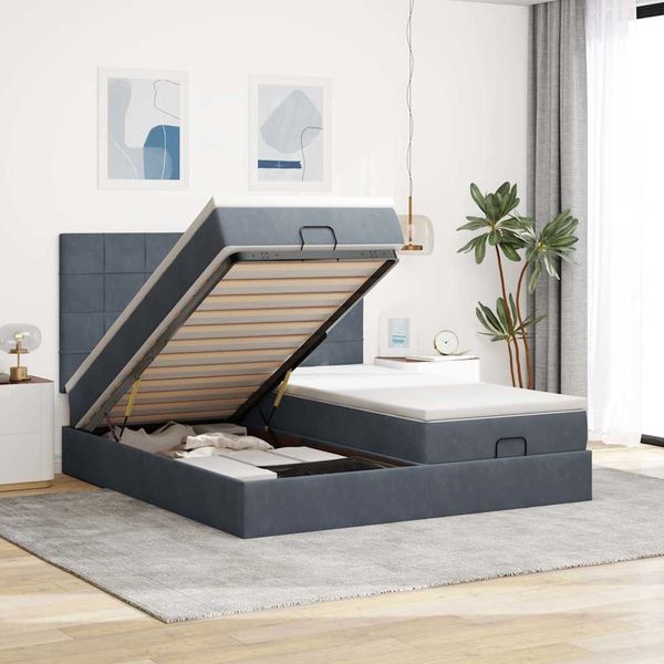 vidaXL Ottoman-Bett mit Matratzen Dunkelgrau 200x200 cm Samt 3313779