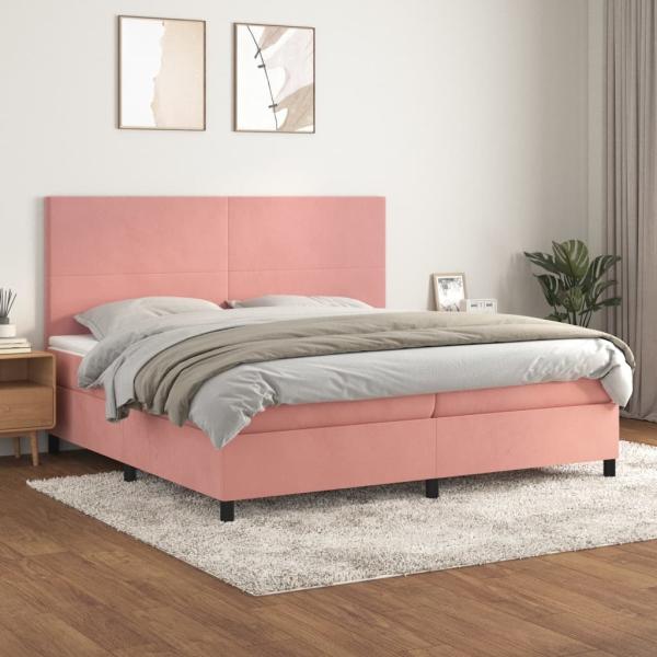 vidaXL Boxspringbett mit Matratze Rosa 200x200 cm Samt, Härtegrad: H2 [3142928]