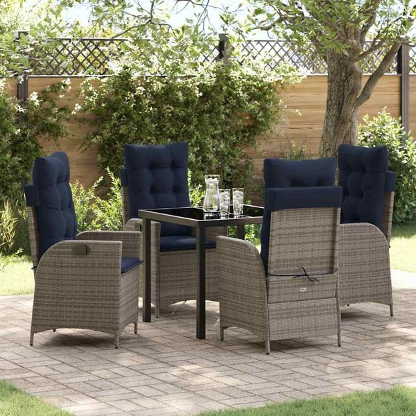 vidaXL Garten Essgruppe mit Kissen 5 pcs Grau und Schwarz Rattan 3380576