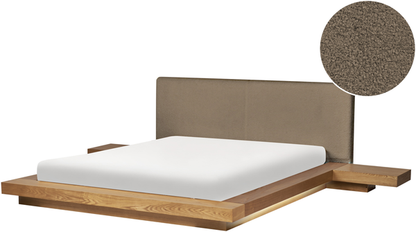 Bett mit LED Bouclé ZEN 160x200 cm Naturfarbene Esche