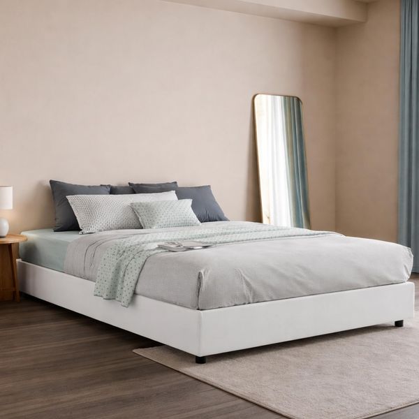 Talamo Italia - Doppelbett „Grace“, Bettkasten mit Stoffbezug, 100 % Made in Italy, Öffnung vorne, inklusive Matratze 160x200 cm, Weiß
