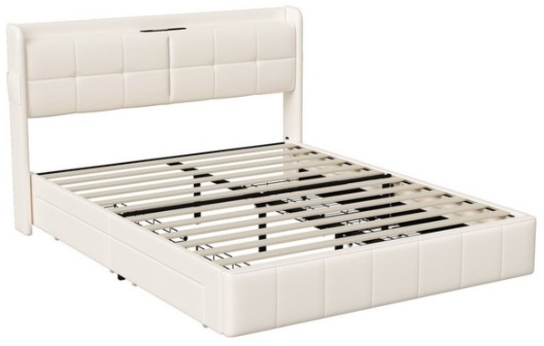 PXloue Polsterbett Doppelbett Stauraumbett, Mit 4 Schubladen,USB + TYPE-C Ladeschnittstelle,160x200 cm Bild 4