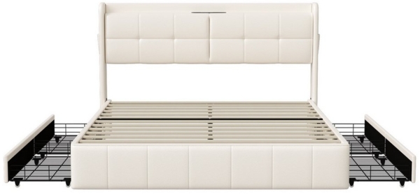 PXloue Polsterbett Doppelbett Stauraumbett, Mit 4 Schubladen,USB + TYPE-C Ladeschnittstelle,160x200 cm Bild 2