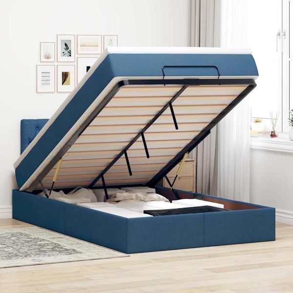 vidaXL Ottomane Bett mit Matratze & LEDs Blau 120x200 cm Stoff 3312387