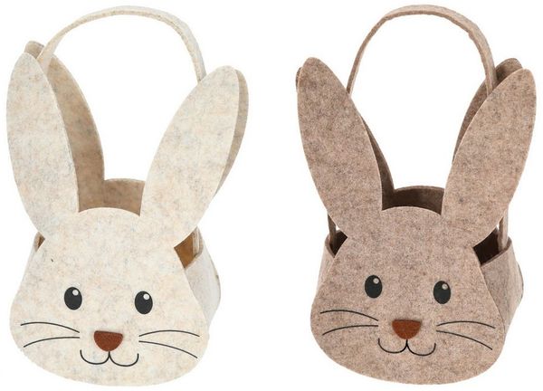 Macosa Home Osternest Oster-Geschenkkorb 2er Set Hase Filz Braun Beige Osterkorb, Ostertasche mit Henkel Filzkorb Osternest
