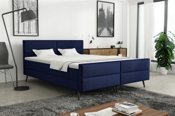 Boxspringbett Schlafzimmerbett GRANADA 180x200cm Stoff Fancy Dunkelblau