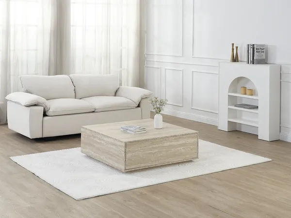 Vente-unique - ANTRIM Couchtisch Holz, Platte Beige - B 90 cm x H 35 cm x L 90 cm