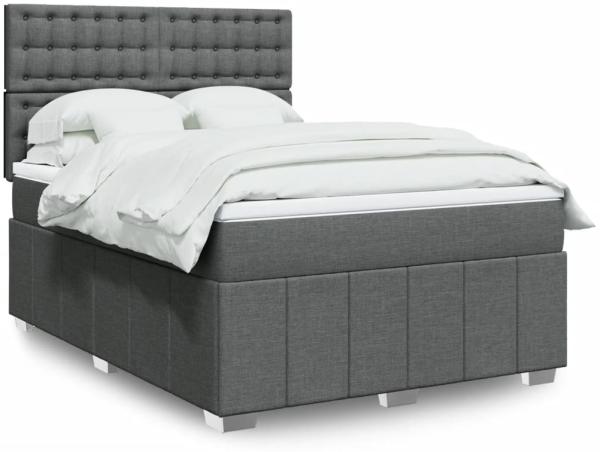 vidaXL Boxspringbett mit Matratze Dunkelgrau 140x200 cm Stoff 3291706