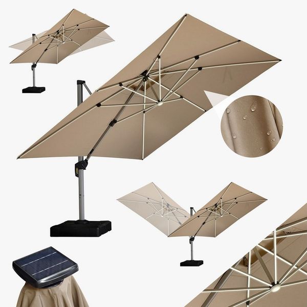 PURPLE LEAF Sonnenschirm Rechteckig Außenbereich Alu Ampelschirm, Gartenschirm mit Solar LED, LxB: 400,00x300,00 cm, windstabil,für Garten,Terrasse, Pool
