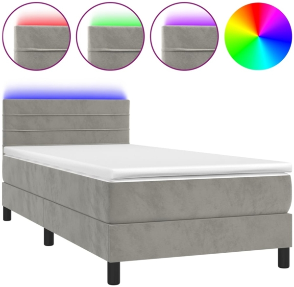 vidaXL Boxspringbett mit Matratze & LED Hellgrau 100x200 cm Samt 3134447