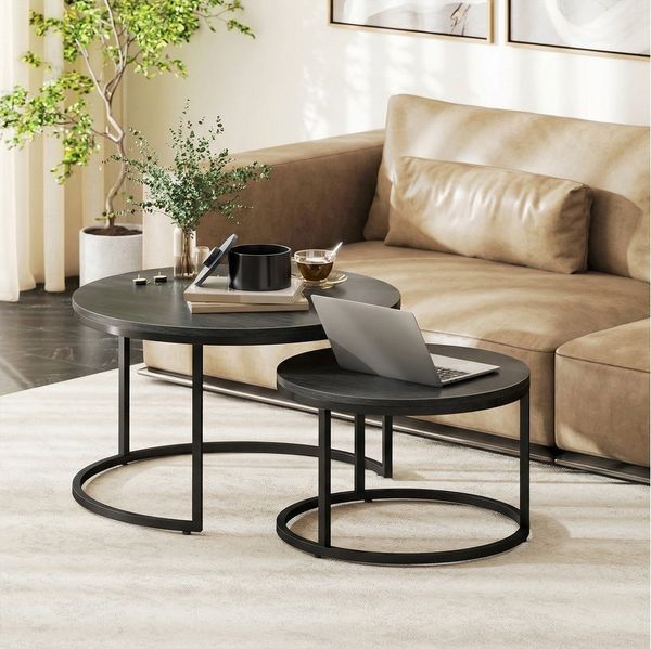 HOMCOM Couchtisch 2er Set, stapelbar, in Marmoroptik, mit Metallgestell (Sofatisch, 2-St, Beistelltisch), für Wohnzimmer, Schlafzimmer, Balkon, Grau