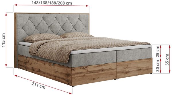 Boxspringbett, Schlafzimmerbett, Bettkasten - VENETO - 160 x 200 cm - Hellgrau Stoff - H4 Bild 5
