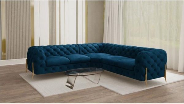 S-Style Möbel Ecksofa Chesterfield Ashley mit Goldene Metall Füßen, mit Wellenfederung