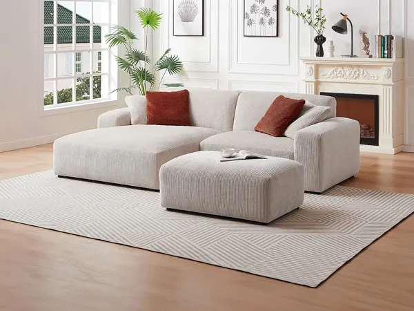 Vente-unique - TIRONO Sofa SamtStoff Beige - B 161 cm x H 80 cm x L 254 cm