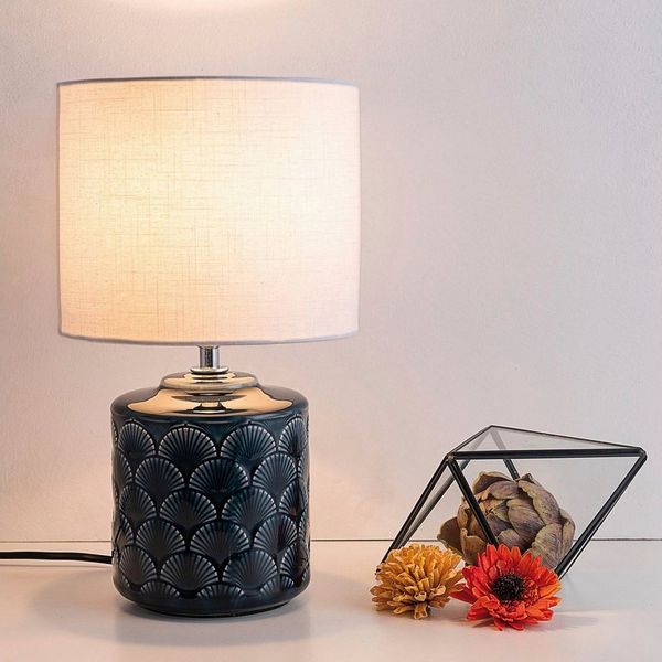 Pauleen 48022 Glowing Midnight Tischleuchte max. 20W Tischlampe für E14 Lampen Nachttischlampe Blau Weiß 230V Keramik/Stoff ohne Leuchtmittel