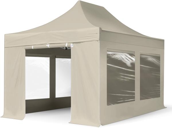 3x4,5 m Faltpavillon PROFESSIONAL Alu 40mm, Seitenteile mit Panoramafenstern, creme