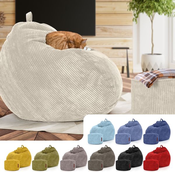 Green Bean® 2er Set Indoor XXL Sitzsack + Pouf mit EPS-Perlen Füllung - Beige