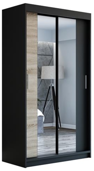 Schwebetürenschrank NEO 2-türig Schrank 120 cm (mit Spiegel) Farbe: Schwarz , sonoma