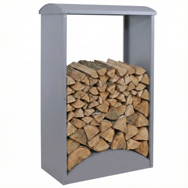 Brennholzlager HWC-P77, Kamin-/Feuerholzregal Holzlager Holzunterstand Outdoor Metall 160x98x50cm ~ grau