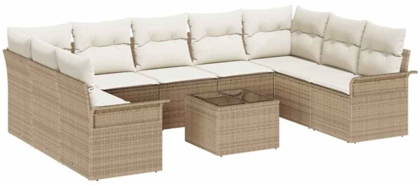 vidaXL Gartensofa-set mit Kissen 10 pcs Beige Poly-Rattan 3345531