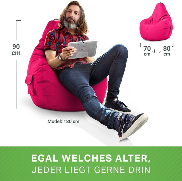 Green Bean® Sitzsack mit Rückenlehne, 230L Füllung waschbar, Polyester-PVC-Stoff pink, 80 x 70 x 90 cm Bild 5