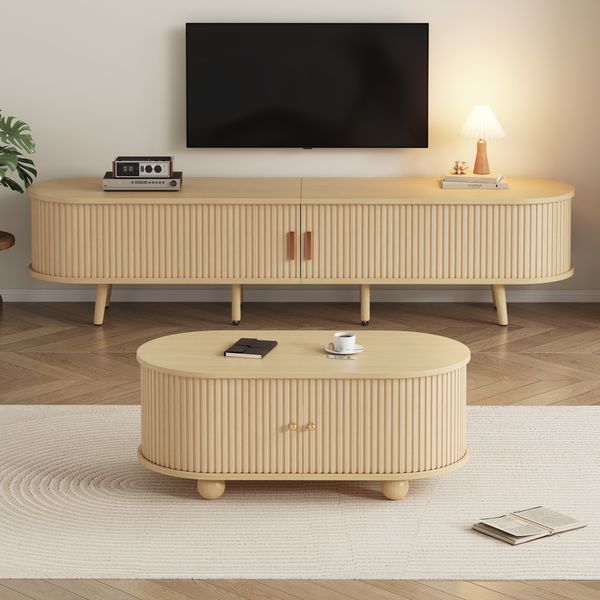 TV-Schrank- und Couchtisch-Set, MDF mit Stauraum, 175 x 40 x 42 cm & 100 x 50 x 40 cm, Holzfarbe