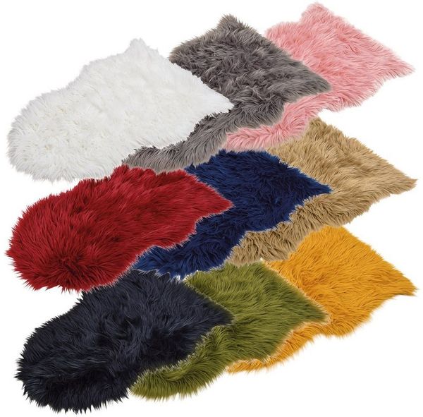 matches21 HOME & HOBBY Fellteppich Großes langflor Deko-Fell als graues Fell-Imitat in 80 x 50 cm, fellförmig, Höhe: 20 mm, Flauschiges Kunstfell als Fell-Teppich Stuhl-Überwurf Sitzauflage